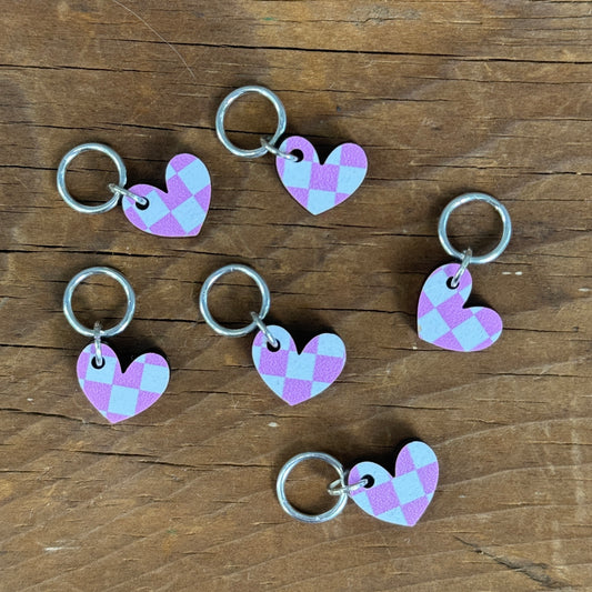 Checkered Heart Stitch Markers