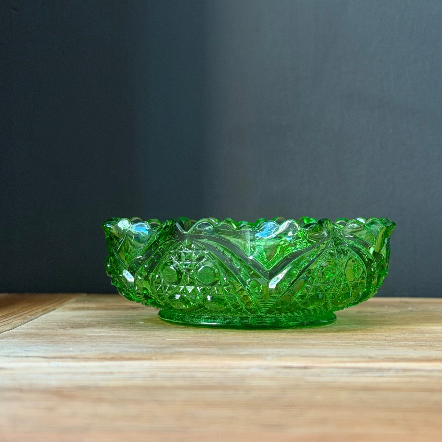 Green Pressed Glass Dish ★ Vintage
