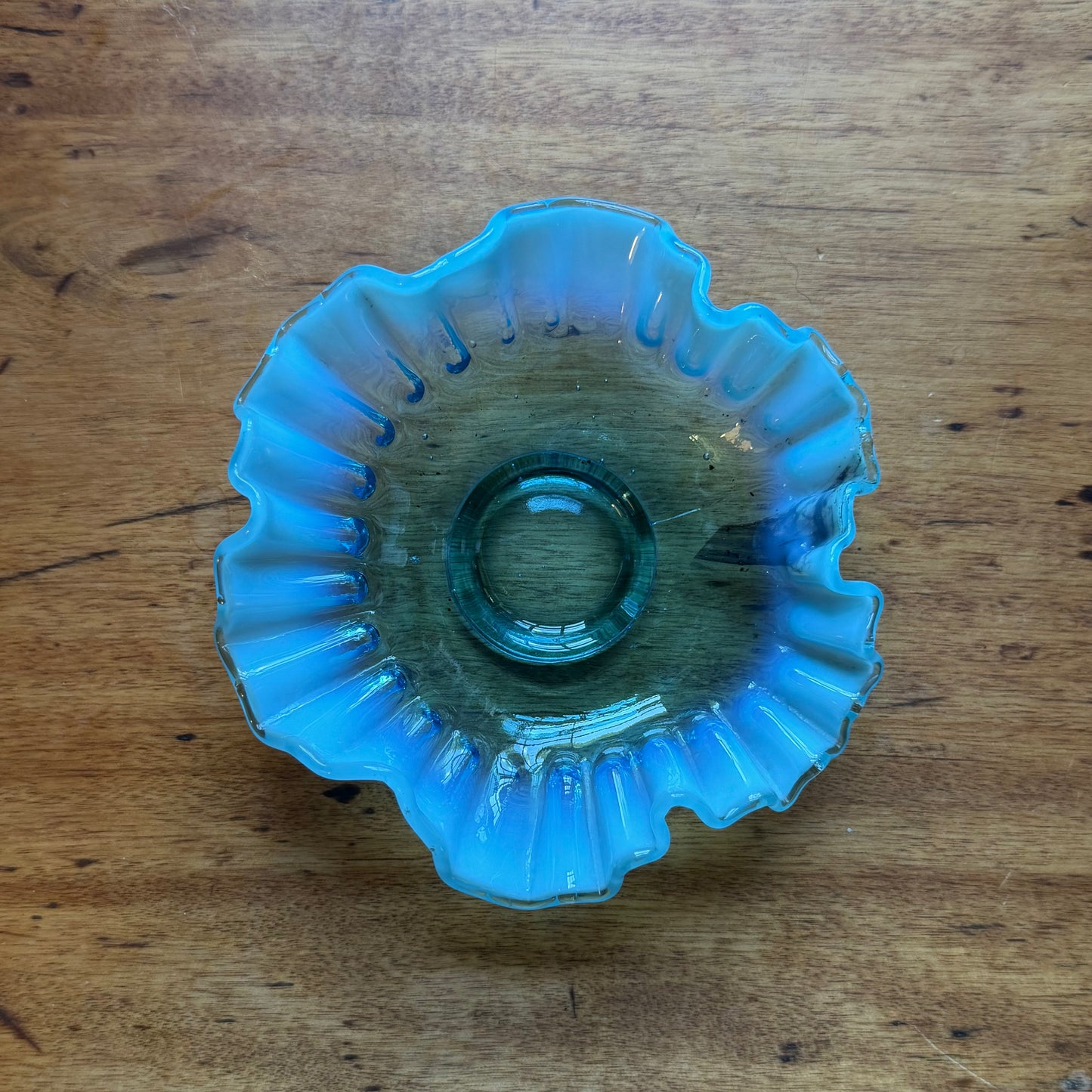 Fenton Blue Art Glass Bowl with Streak ★ Vintage